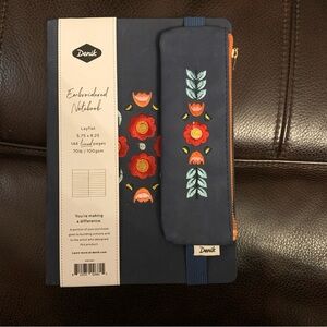 Embroidered Navy Notebook with Floral Design